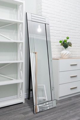 MirrorOutlet Milton All Glass Bevelled Square Corner Cheval Free Standing Mirror 5Ft X 1Ft3 (150 X 40cm)