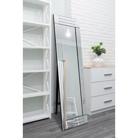 MirrorOutlet Milton All Glass Bevelled Square Corner Cheval Free Standing Mirror 5Ft X 1Ft3 (150 X 40cm)