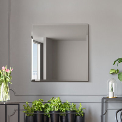 MirrorOutlet Moderni - All Glass Modern Bevelled Square Frameless Wall Mirror 24" X 24" (60x60CM)