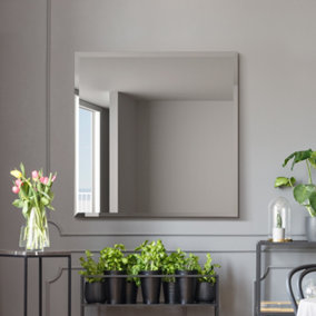 MirrorOutlet Moderni - All Glass Modern Bevelled Square Wall Mirror 35" X 35" (90x90CM)