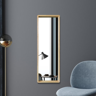 MirrorOutlet Naturalis - Solid Oak Rounded Corner Leaner / Wall Mirror 47" X 15.7" (120CM X 40CM) Scandinavian