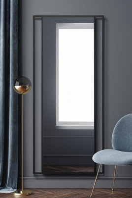 MirrorOutlet Slim Fenestra - Full Length Black Modern Wall and Leaner Mirror 71" X 31" (180 x 80CM)