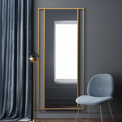 MirrorOutlet Slim Fenestra - Gold Modern Wall and Leaner Mirror 79" X 35" (200 x 90CM)