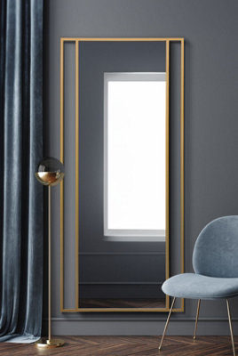 MirrorOutlet Slim Fenestra - Gold Modern Wall and Leaner Mirror 79" X 35" (200 x 90CM)