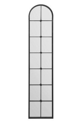 MirrorOutlet Slim Window Arcus - Black Framed Arched Leaner Wall Mirror 75" X 16" (190CM X 40CM)