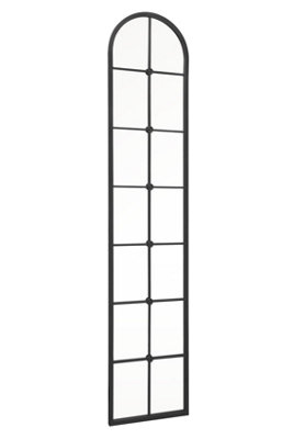 MirrorOutlet Slim Window Arcus - Black Framed Arched Leaner Wall Mirror 75" X 16" (190CM X 40CM)