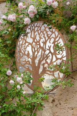 MirrorOutlet Small Bird Tree Design Round Garden Mirror 60 x 60 CM 2ft x 2ft
