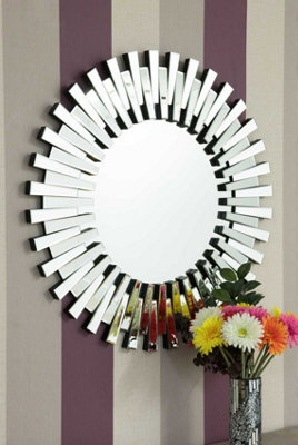 MirrorOutlet Starburst All Glass Stylised Round Mirror 91 x 91cm