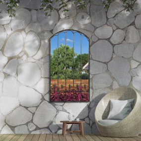 MirrorOutlet Summer View Metal Arch shaped Decorative Ornate Effect Garden Mirror 140 x 75cm