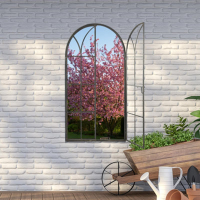 MirrorOutlet Summer View Metal Arch shaped Opening WIndow Garden Mirror 160cm X 85cm