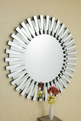MirrorOutlet Sunburst All Glass Stylised Decorative Mirror 120 x 120