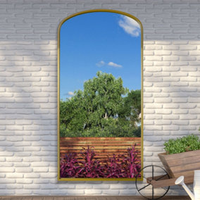 MirrorOutlet - The Angustus - Gold Metal Framed Arched Garden Wall Mirror 79"x 39" (200 x 100 cm)