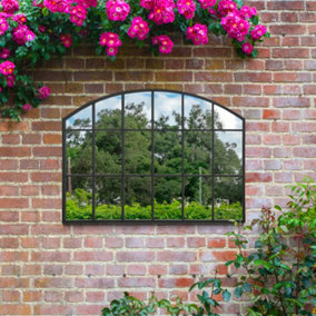 MirrorOutlet The Arcus Black Arched Wall Garden Mirror 90CM X 65CM