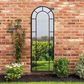 MirrorOutlet - The Arcus - Black Framed Arched Leaner Garden Wall Mirror 67" x 24" (170 x 60 cm)