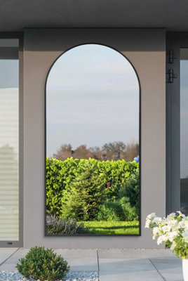 MirrorOutlet - The Arcus - Black Framed Arched Leaner/Wall Garden Mirror 79" x 39" (200 x 100 cm)