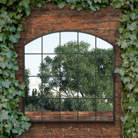 MirrorOutlet The Arcus Black Framed Arched Window Garden Mirror 100CM x 100CM