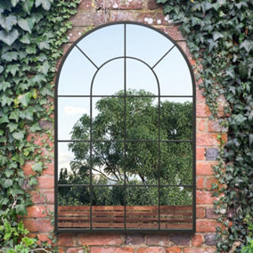 MirrorOutlet The Arcus Black Framed Arched Window Garden Mirror 120CM x 80CM