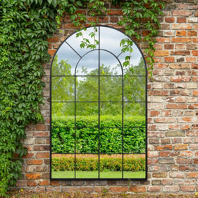 MirrorOutlet The Arcus Black Framed Arched Window Garden Mirror 190 x 120CM