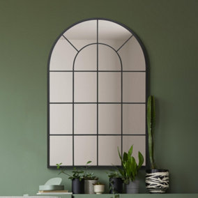 MirrorOutlet The Arcus Black Framed Arched Window Leaner/Wall Mirror 120CM x 80CM