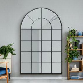 MirrorOutlet The Arcus Black Framed Arched Window Leaner/Wall Mirror 190 x 120CM