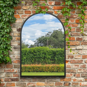 MirrorOutlet The Arcus Black Metal Framed Arched Garden Wall Mirror 100CM X 70CM