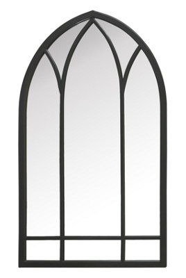 MirrorOutlet - The Arcus - Black Metal Framed Arched Garden Wall Mirror 32" x 19" (83 x 48 cm)