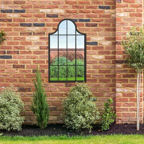 MirrorOutlet - The Arcus - Black Metal Framed Arched Garden Wall Mirror 41" X 24" (104 x 62 cm)