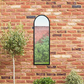 MirrorOutlet - The Arcus - Black Metal Framed Arched Garden Wall Mirror 47" x 16" (120 x 40 cm)