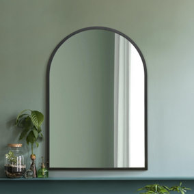 MirrorOutlet The Arcus Black Metal Framed Arched Wall Mirror 100CM X 70CM