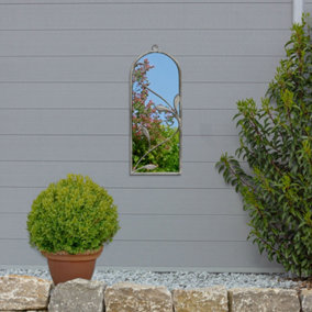 MirrorOutlet - The Arcus - Concrete Colour Metal Frame Arched Garden Mirror 25" x 9" (64 x 24 cm)