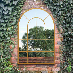 MirrorOutlet The Arcus Gold Framed Arched Window Garden Mirror 120CM x 80CM.