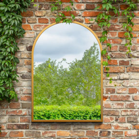 MirrorOutlet The Arcus Gold Metal Framed Arched Garden Wall Mirror 100CM X 70CM