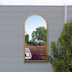 MirrorOutlet The Arcus Gold Metal Framed Arched Garden Wall Mirror 80CM X 40CM