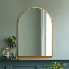 MirrorOutlet The Arcus Gold Metal Framed Arched Wall Mirror 100CM X 70CM