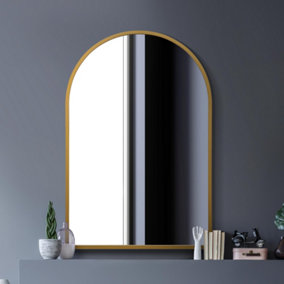 MirrorOutlet The Arcus Gold Metal Framed Arched Wall Mirror 120CM X 80CM