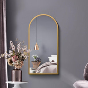 MirrorOutlet The Arcus Gold Metal Framed Arched Wall Mirror 80CM X 40CM