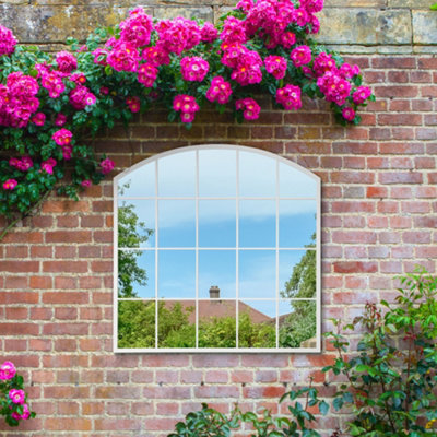 MirrorOutlet The Arcus White Framed Arched Window Garden Mirror 100CM x 100CM.