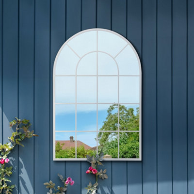 MirrorOutlet The Arcus White Framed Arched Window Garden Mirror 120 x 80CM