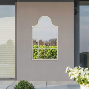 MirrorOutlet - The Arcus - White Metal Framed Arched Garden Wall Mirror 41" X 24" (104 x 62 cm)