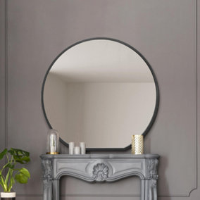 MirrorOutlet The Circulus Black Framed Flat Bottom Circular Wall Mirror 126CM X 120CM