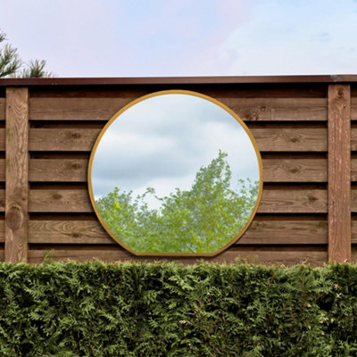 MirrorOutlet The Circulus Gold Framed Flat Bottom Circular Garden Wall Mirror 105CM X 100CM