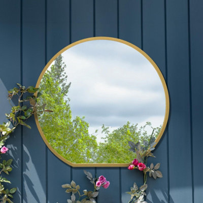 MirrorOutlet The Circulus Gold Framed Flat Bottom Circular Garden Wall Mirror 84CM X 80CM