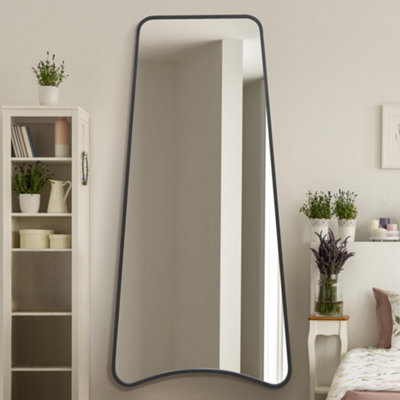 MirrorOutlet The Coartans Black Metal Isoscelles Trapezoid Shape Framed Wall Mirror with arched bottom 200CM X 95CM