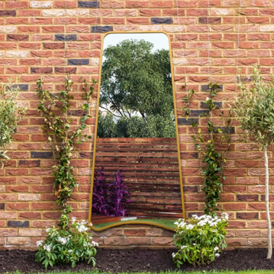 MirrorOutlet The Coartans Gold Metal Isoscelles Trapezoid Shape Framed Garden Wall Mirror with arched bottom 200CM X 95CM