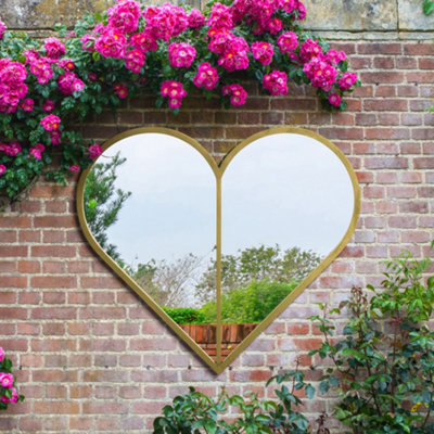 MirrorOutlet The Corde Gold Metal Framed Heart Shaped Garden Mirror 80cm x 80cm