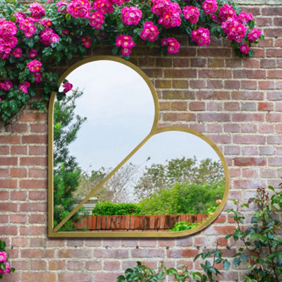 MirrorOutlet The Corde Gold Metal Framed Heart Shaped Garden Mirror 80cm x 80cm