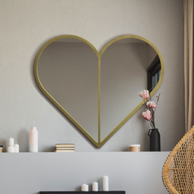 MirrorOutlet The Corde Gold Metal Framed Heart Shaped Mirror 80CM X 80CM