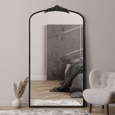 MirrorOutlet The Crown - Black Metal Framed Arched Full Length Wall Mirror with Decorative Crown 68" X 38" (174CM X 96CM)