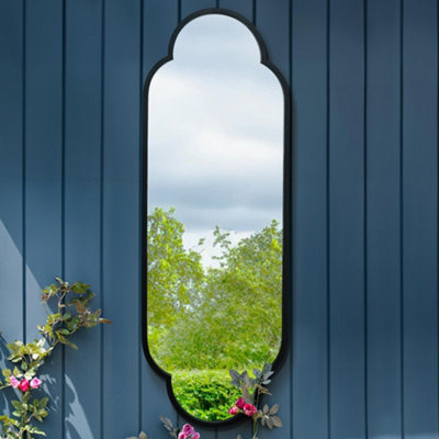 MirrorOutlet The Duplici Black Metal Framed Double Arched Oval Garden Wall Mirror 150CM X 52CM