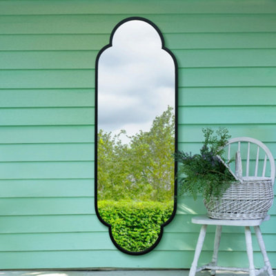 MirrorOutlet The Duplici Black Metal Framed Double Arched Oval Garden Wall Mirror 170CM X 59M